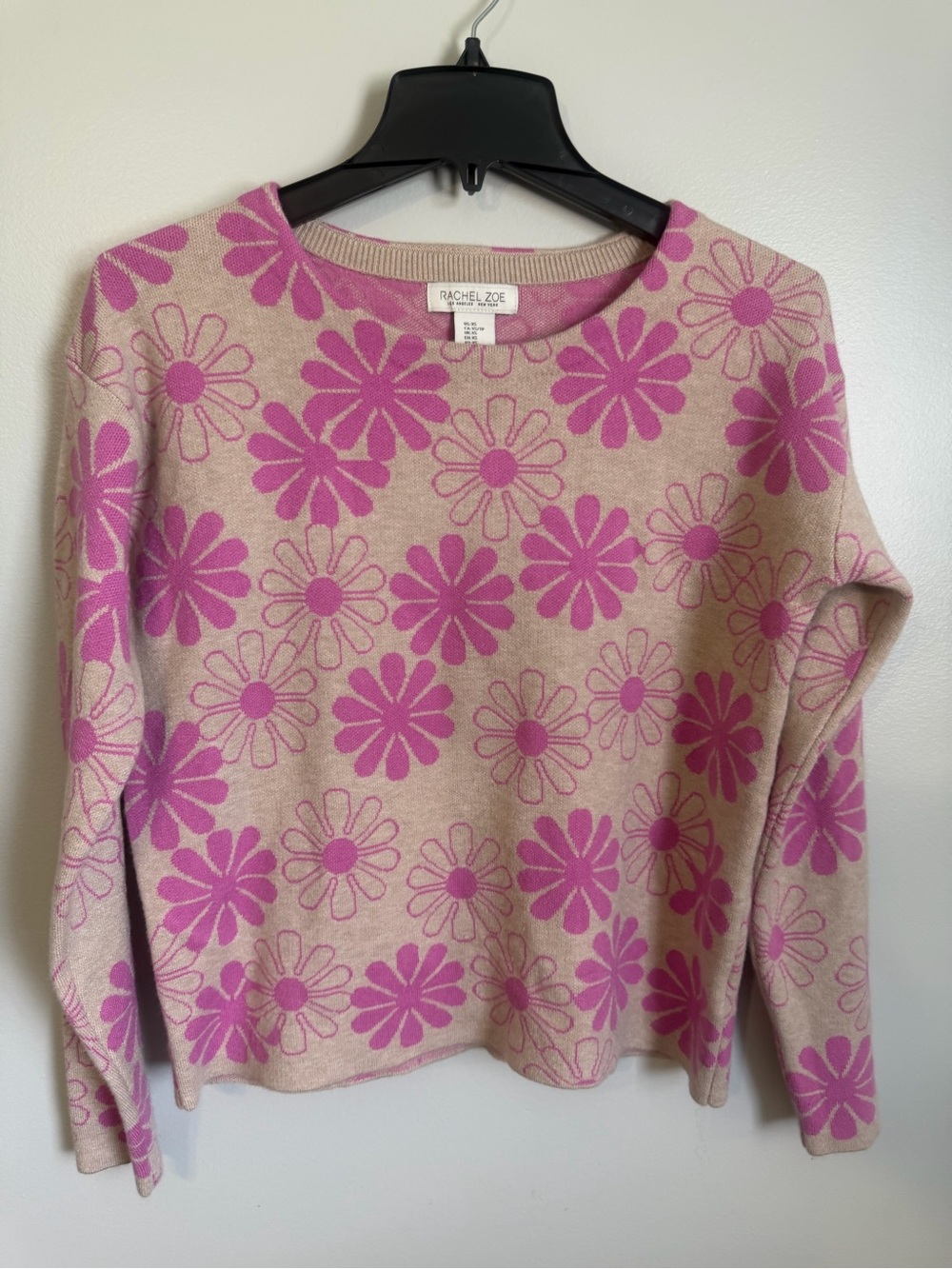 Rachel Zoe Tan and Pink Floral Crewneck Long sleeve Sweater size XS